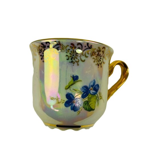 Czech Republic Carlsbad  Tea Cups Set 2 Handmade Gold Gilt Mother of Pearl U - Picture 3 of 3